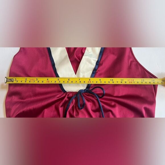 Vanity Fair Knee Length V-neck Nightgown Burgundy White Blue 70’s Sleeveless - Picture 4 of 8